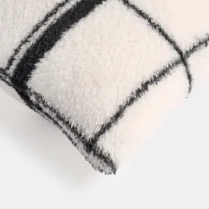 Check Teddy Fleece Cushion Covers 4 x Filled Home Decor Soft, Mono - 45 x 45cm