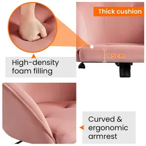 Yaheetech Height Adjustable Swivel Desk Chair with Castors and Armrests - Pink / Velvet