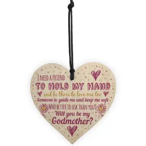 Red Ocean Will You Be My Godmother Gift For Friend Wooden Heart Sign Godparent Asking Christening Gifts