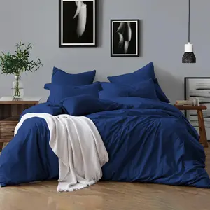 Klarita Polyester Solid Colour Duvet Cover Set with Pillowcases Navy / Double - 2 Pillowcase (50 x 75 cm)