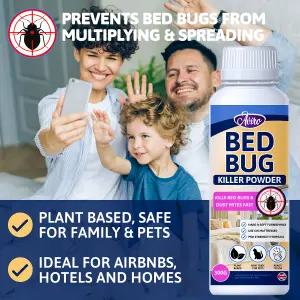 Aviro Bed Bug Killer Powder - Natural Bed Bug Treatment. Bed Bug Powder for Use on Hard & Soft Surfaces Including Mattresses. 300g