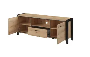 Elegant Aktiv 41 TV Cabinet 1800mm in Oak Taurus & Black Matt - Modern Media Solution H650mm D410mm