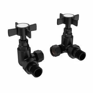 Right Radiators Traditional Cross Head Corner Heated Towel Rail Radiator Valves Black Pair