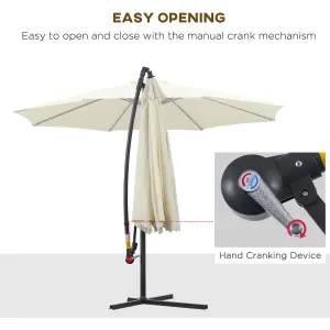 Outsunny 3(m) Cantilever Parasol Banana Umbrella Crank & Tilt, Beige