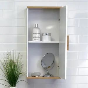 Showerdrape Nola Matt White & Bamboo Single Wall Bathroom Cabinet