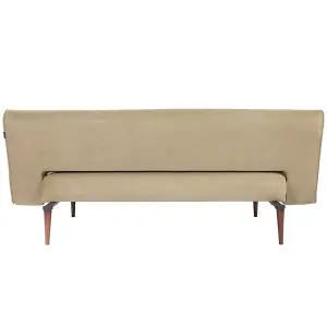 Khaki Faux Suede 3 Seater Sofa Bed Couch Bed with Wood Legs D 118 cm x W 202 cm x H 42 cm