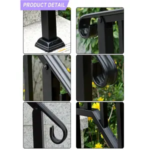 Outdoor Black Steel Handrail 2 Steps Garden Stairs Safety Grab Bannister Rail