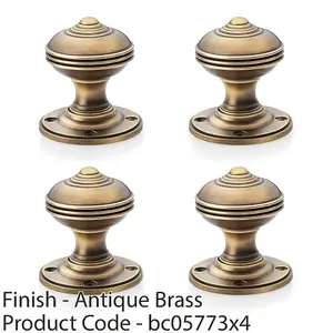 4 PACK - SOLID BRASS Classic Reeded Mortice Door Knob - Antique Brass 50mm Diameter