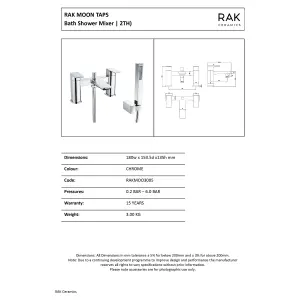 RAK Moon Polished Chrome Modern Bath Shower Mixer Tap Solid Brass