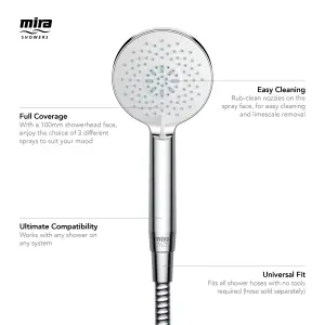 Mira Zest eco Chrome effect 3-spray pattern Shower head, 300mm