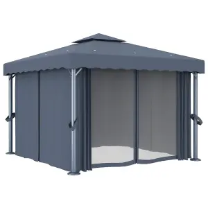 Berkfield Gazebo with Curtain&LED String Lights 3x3 m Anthracite