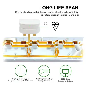 Extrastar 8 Way Socket 13A, 5M, White, with Indicate Light,  Child-Resistant Sockets