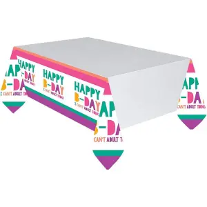 Amscan Fun Neon Birthday Party Table Cover White/Pink/Green (2.6m x 1.3m)