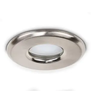 ValueLights Downlight IP65 Brushed Chrome Ceiling Light Fitting 6 Pack With Cool White Bulbs