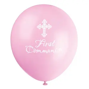 Unique Party Latex Radiant Cross First Holy Communion Balloons (Pack of 8) Pink/White (One Size)