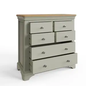 6 Drawer Solid Oak Sage Green Chest Of Drawers Ready Assembled