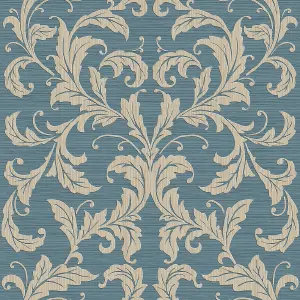 Galerie Nordic Elements Blue Embossed Linear Damask Wallpaper Roll