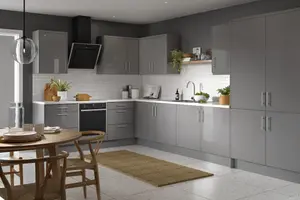 Kitchen Kit Fridge & Freezer Tall Housing Unit 600mm w/ Slab Cabinet Door - Super Gloss Dust Grey