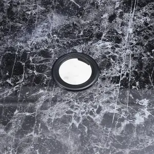 Black Round Garden Tempered Glass Marble Coffee Table with Umbrella Hole 80cm