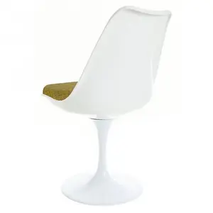 Tulip Set - White Medium Circular Table and Two Chairs with Textured Cushion Olive