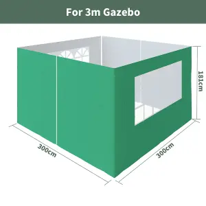 SunDaze Pop Up Gazebo Side Panels 3x3m 4 Piece Replacement Exchangeable Wall Panels with zipper and Window Green