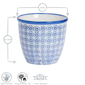 Nicola Spring - Hand-Printed Plant Pots - 14cm - Pack of 3