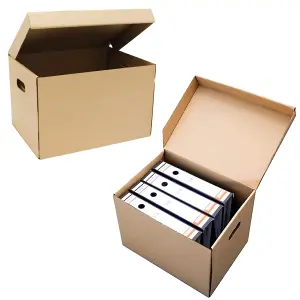 10 x Brown 15x12x9" Archive Boxes With Hinged Lids Perfect For Storing Files & Folders