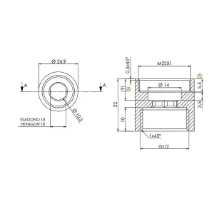 Metal Adaptor Reduction Water Faucet Tap 22mm Female to 1/2" BSP Female Joiner