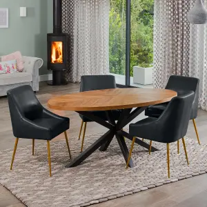 Dosenna Oval Dining Table Set with 4 Lograto Faux Leather Chairs - Grey