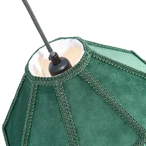 Traditional Victorian Empire Lampshade in Soft Forest Green Velvet with Tassels