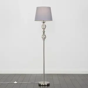 ValueLights Pembroke Traditional Style Brushed Chrome Double Twist Floor Lamp with Grey Shade