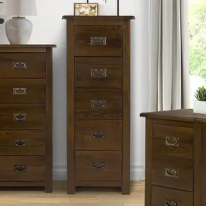 5 Drawer Narrow Chest, rich dark brown lacquer finish, Boston range