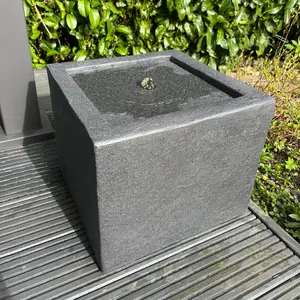 AllPondSolutions Square Water Feature with LED Lights - Plug Powered - Dark Grey 37x37x30cm