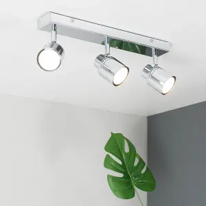 ValueLights Benton Modern Polished Chrome 3 Way Straight Bar Ceiling Spotlight