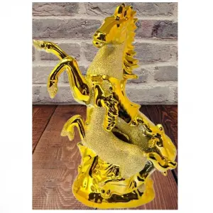 Chrome Gold Crushed Glitter Horse With Baby Crystal Jewel Ornament