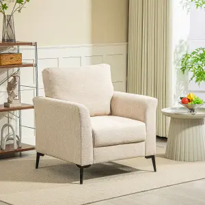 HOMCOM Linen Fabric Modern Accent Chair with Metal Legs, Wood Frame, Beige