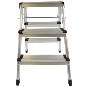 Excel Aluminium Stool Ladder Folding Hop Up 3 Tread 610mm x 390mm