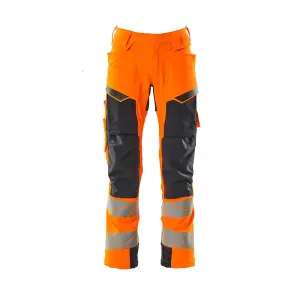 Mascot Accelerate Safe Trousers with Kneepad Pockets - Hi-Vis Orange/Dark Navy   (35.5) (Leg Length - Short)