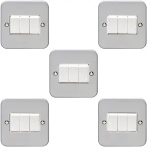 5 PACK 3 Gang Triple Light Switch 2 Way 10A HEAVY DUTY METAL CLAD - White Rocker