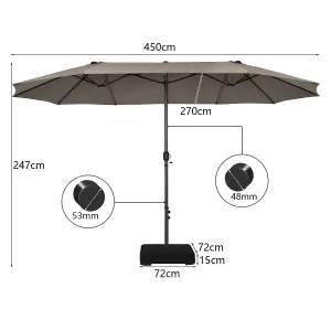 Costway 4.5m Double-Sided Parasol W/ Base and Crank Outdoor Twin Large Patio Umbrella