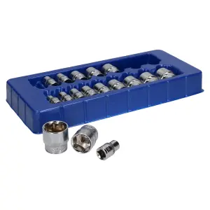 3/8in Drive Shallow Metric MM Sockets 6 Sided Single Hex 8mm to 24mm 17pc