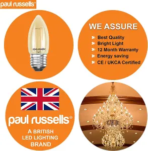 paul russells LED Filament Candle Bulb, 2.5W 200 Lumens, 20w Equivalent, 2200K Extra Warm White Amber, Pack of 3