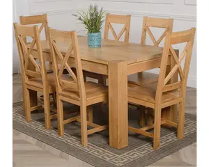 Kuba 150 x 85 cm Chunky Medium Oak Dining Table and 6 Chairs Dining Set with Berkeley Chairs