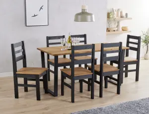 Core Products Texas Antique Waxed Pine 150cm long Dining Table with 6 Black Pine Chairs