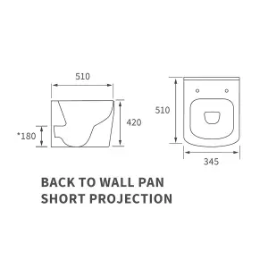 Standon White Rimless Back to wall Toilet pan with Soft close seat