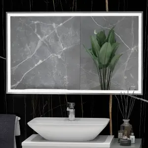 RAK Picture Square 600x1200mm Chrome Square with Touch Sensor Illuminated Mirror IP44