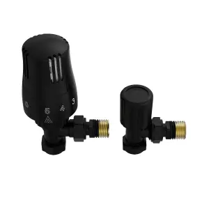 Right Radiators Thermostatic Angled TRV & Lockshield Radiator Valves Black 1/2"x15mm Pack