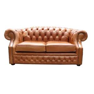 Chesterfield 2 Seater Sofa Old English Bruciato Leather In Buckingham Style