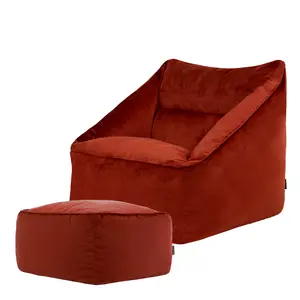 icon Natalia Velvet Armchair Bean Bag and Footstool Set Terracotta Orange Giant Bean Bag Chair