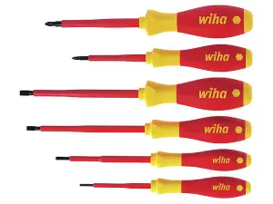 WIHA Electrician Screwdrivers VDE Slotted PH1 PH2 Phillips PZ1 PZ2 Pozi Torx Hex 6 Piece Set 25477